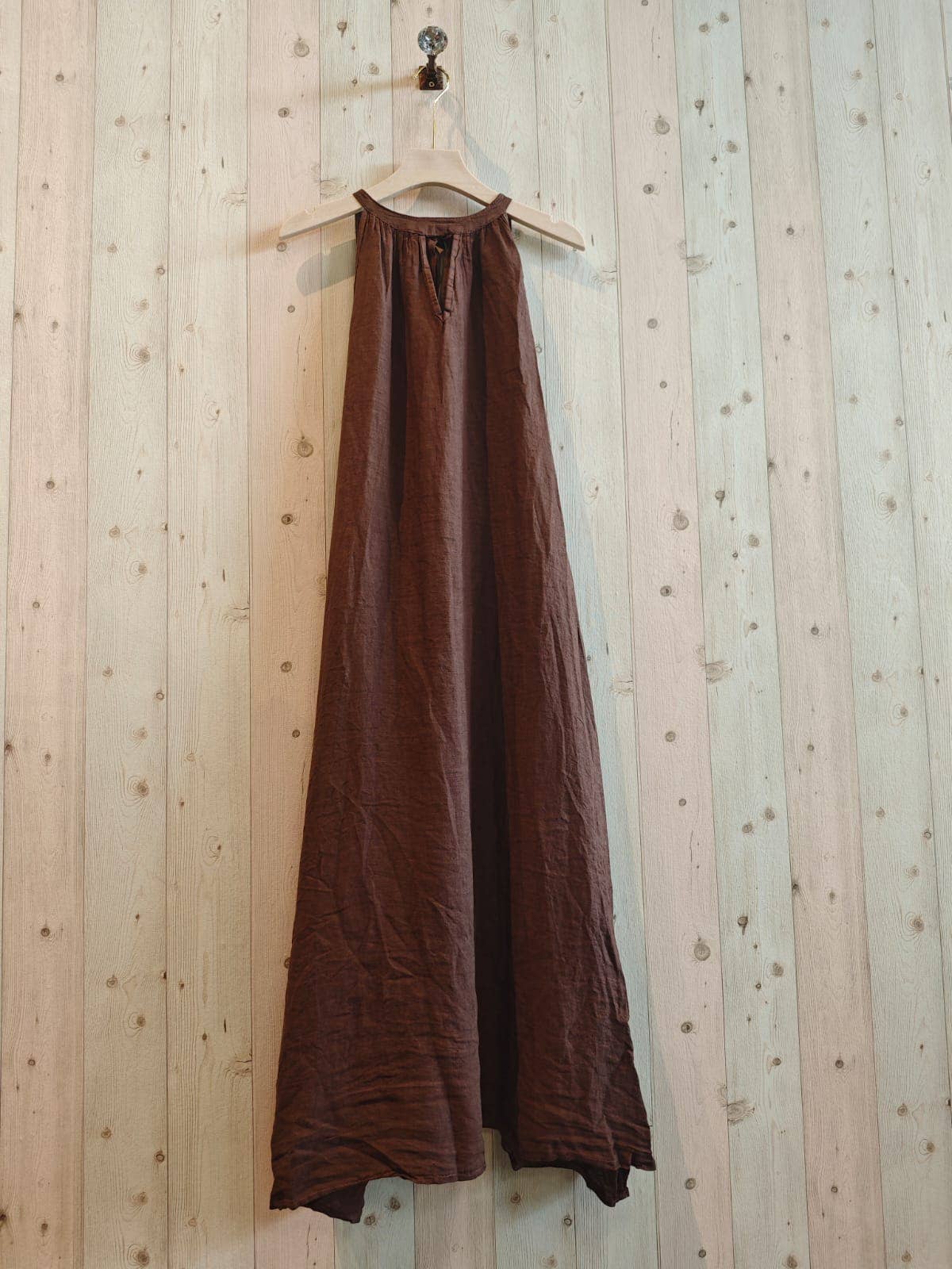 Ref-72330 DRESS WITH BACK BOW 100% LINEN: Caqui