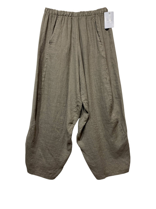 8414 LINEN PANTS WITH POCKETS, OVERSIZED FIT, BEST SELLER: TAUPE