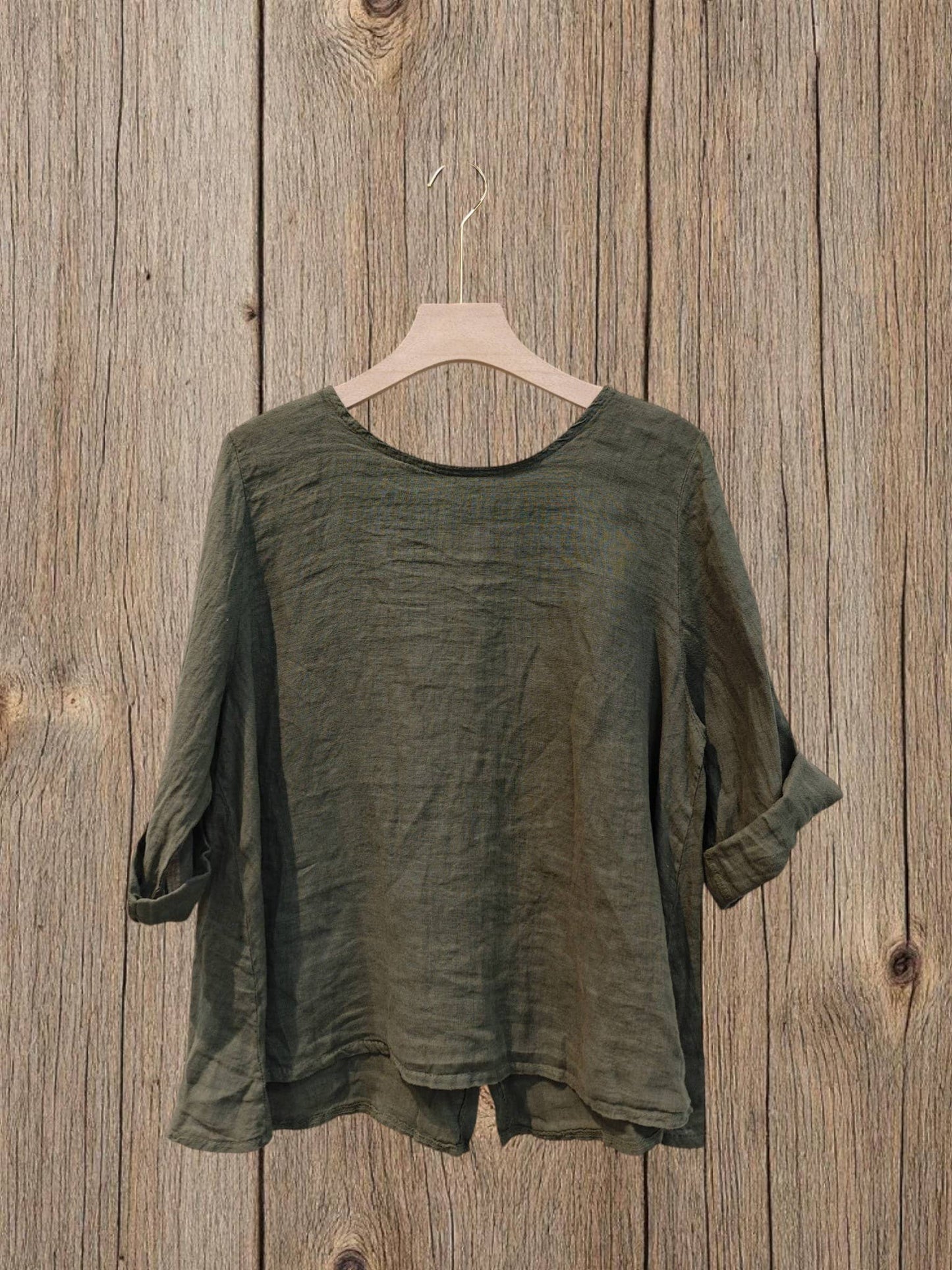 Ref-59100 LONG-SLEEVE BLOUSE 100% LINEN: Black