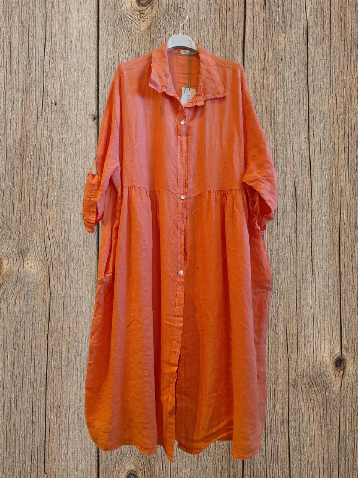 Ref-72064 LONG DRESS WITH WAIST SEAM 100% LINEN: BLANCO