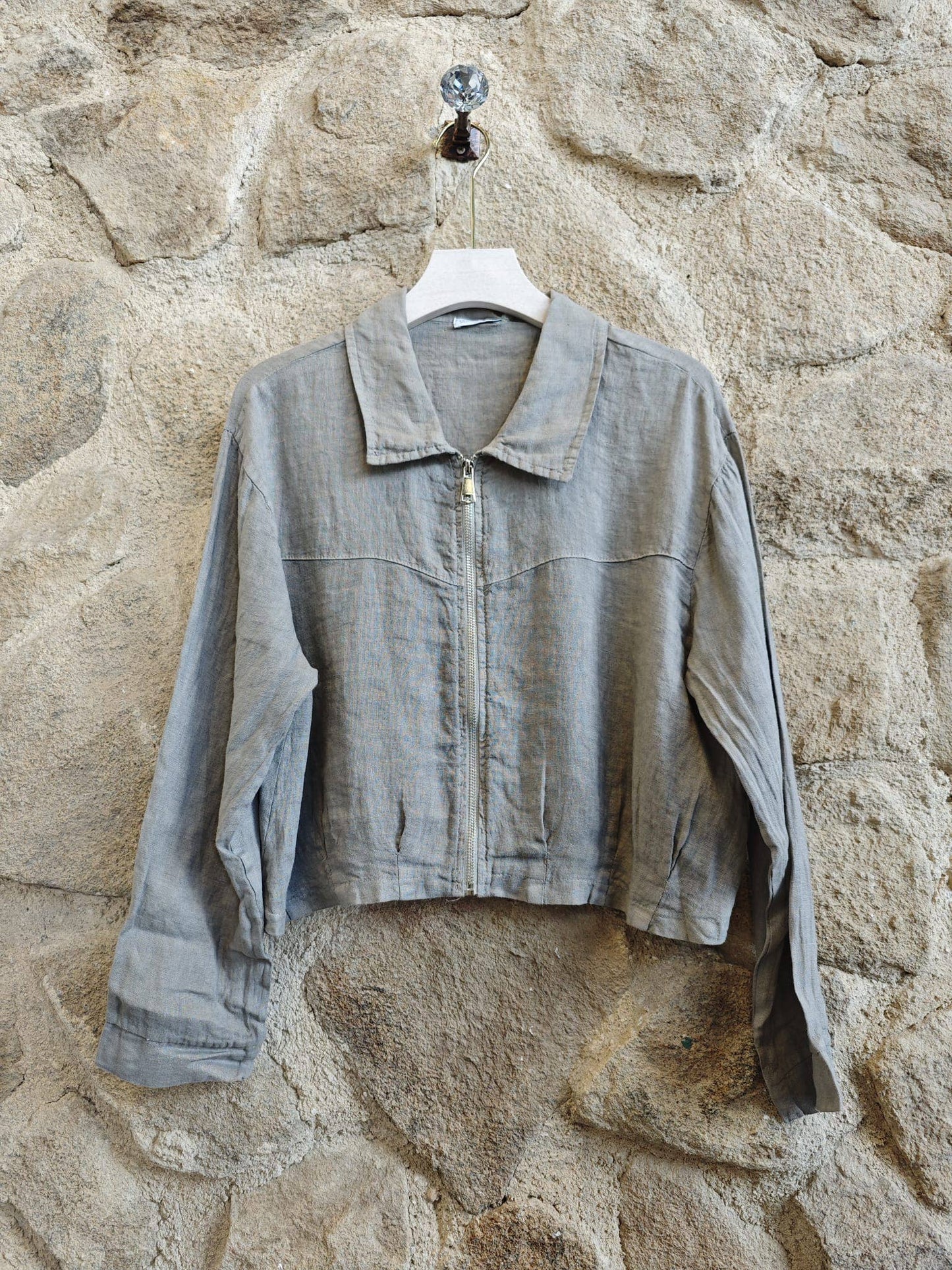 Ref-8369 ZIPPER BLOUSE 100% LINEN: Camel