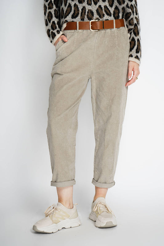 Velvet pants with belt 30500: Beige