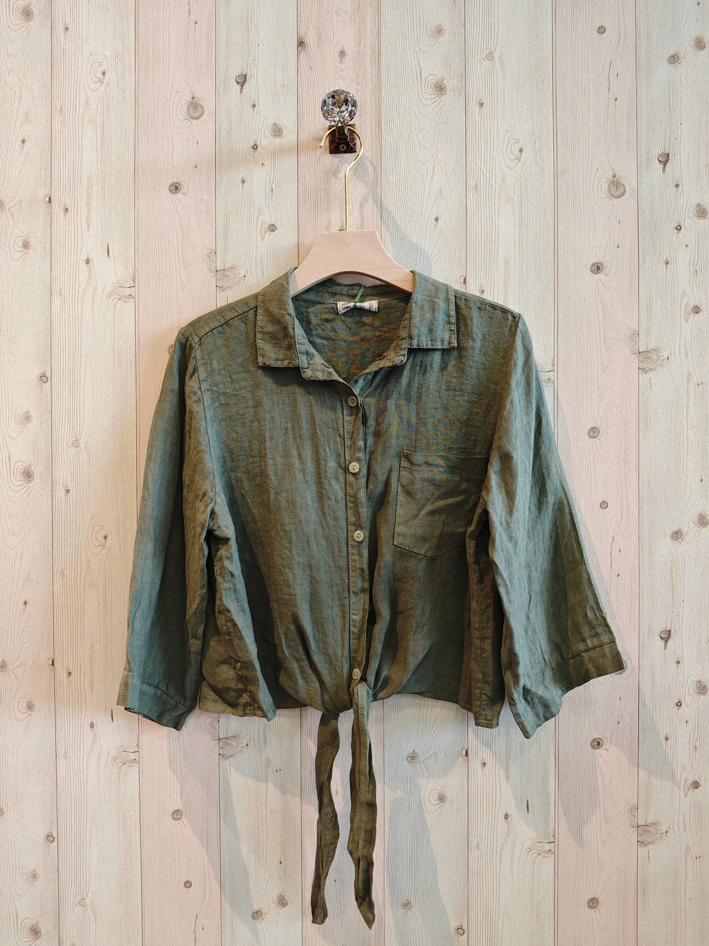 Ref-89166 SHIRT WITH BOW 100% LINEN: Black