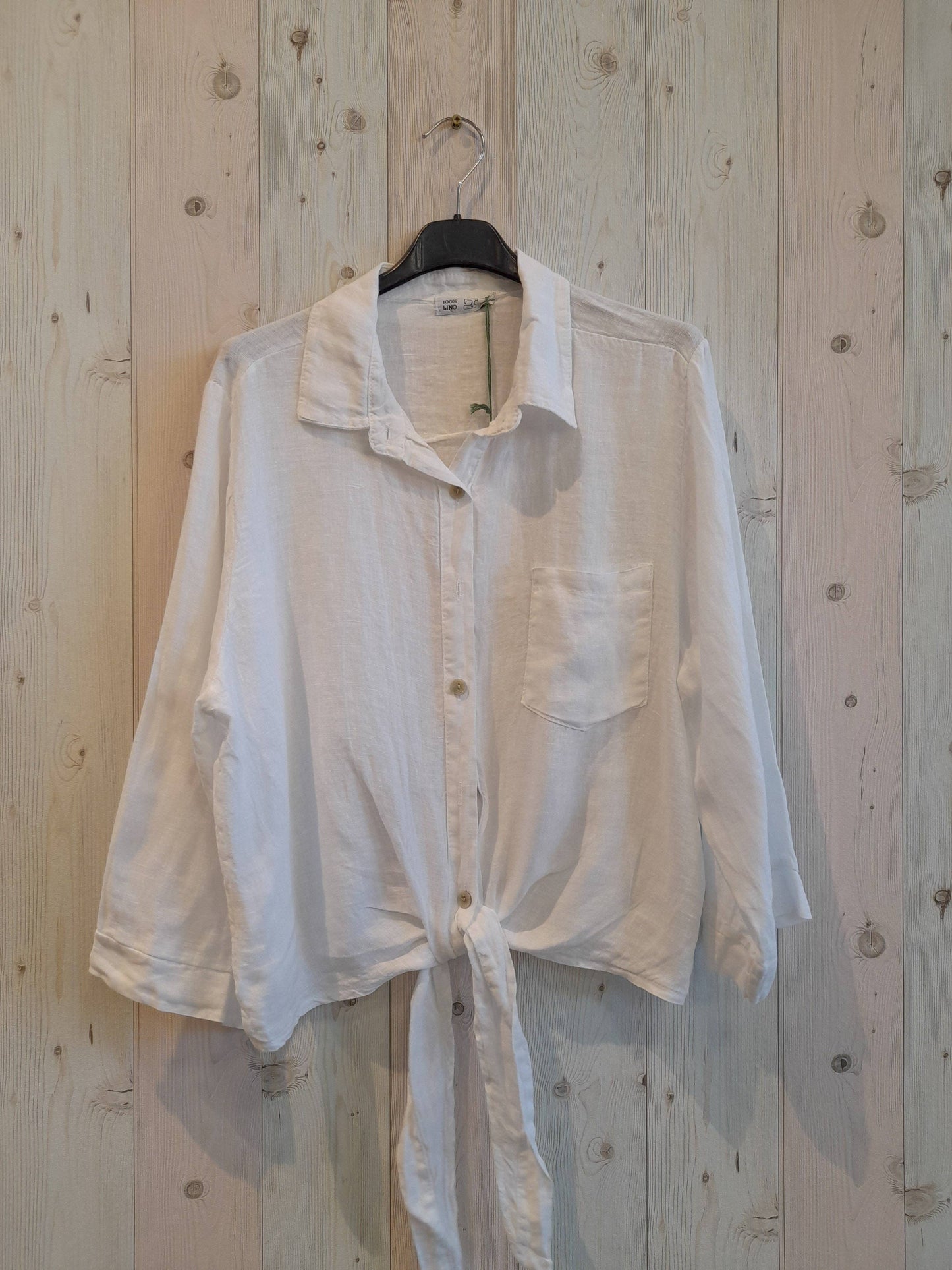 Ref-89166 SHIRT WITH BOW 100% LINEN: Black