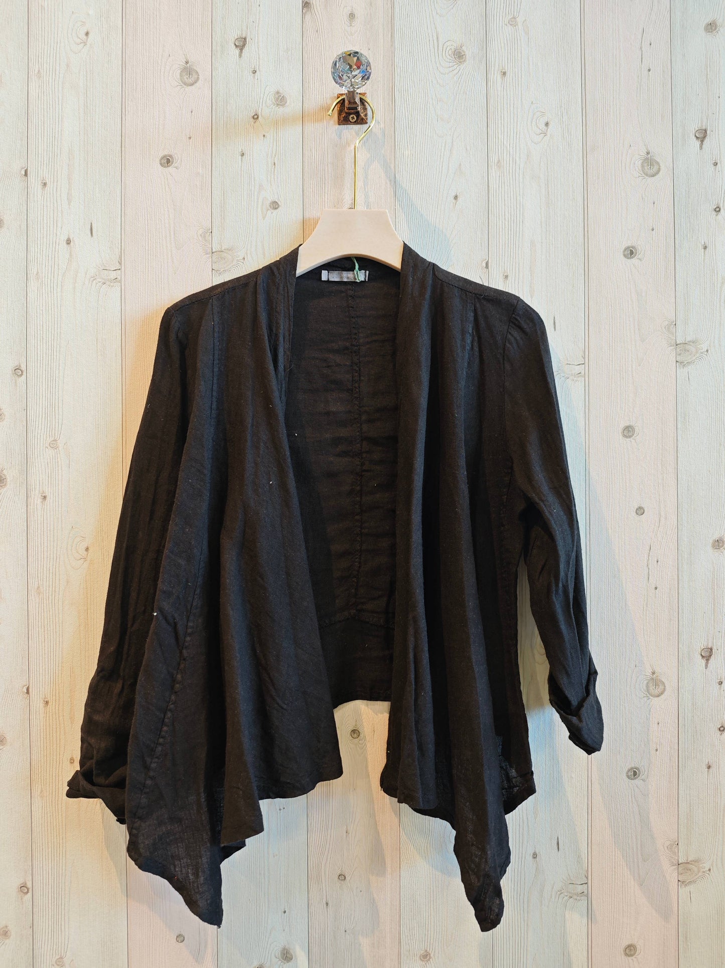 Ref-192 SHORT CARDIGAN 100% LINEN: Black