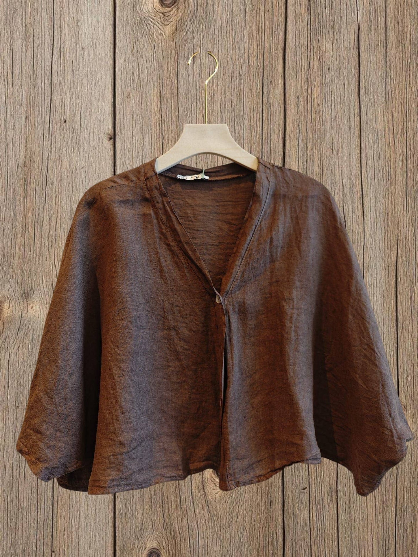 Ref-11870 SHORT LINEN BLOUSE 100%: CAMEL