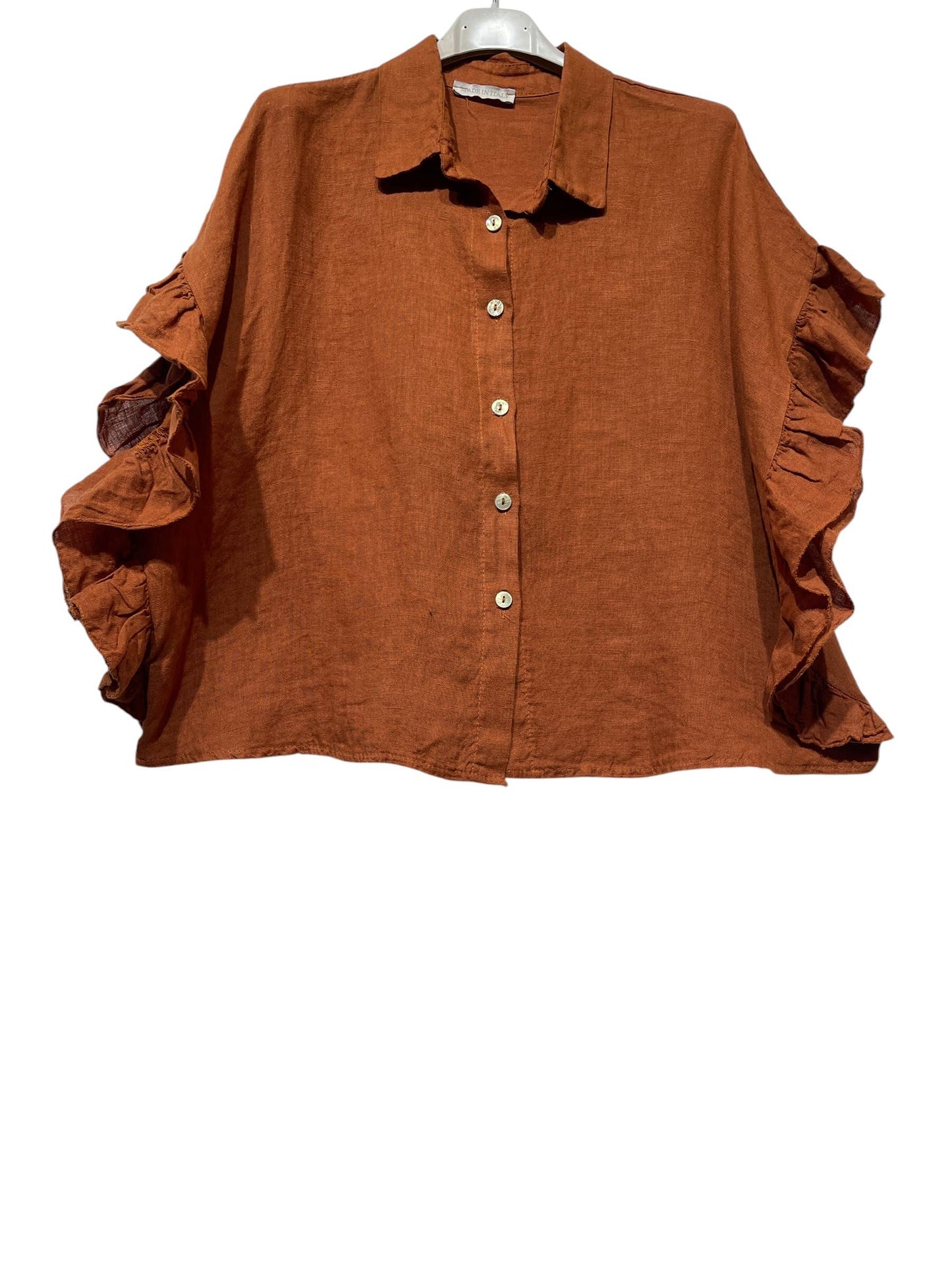 11402B  LINEN SHIRT WITH SIDE RUFFLES: Bordeaux