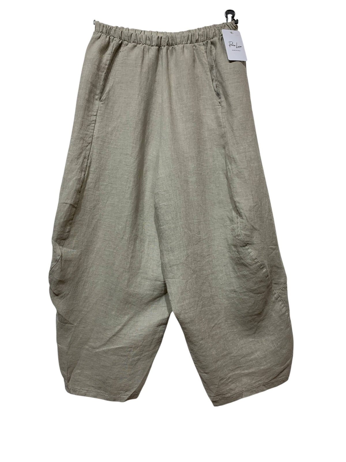 8414 LINEN PANTS WITH POCKETS, OVERSIZED FIT, BEST SELLER: TAUPE