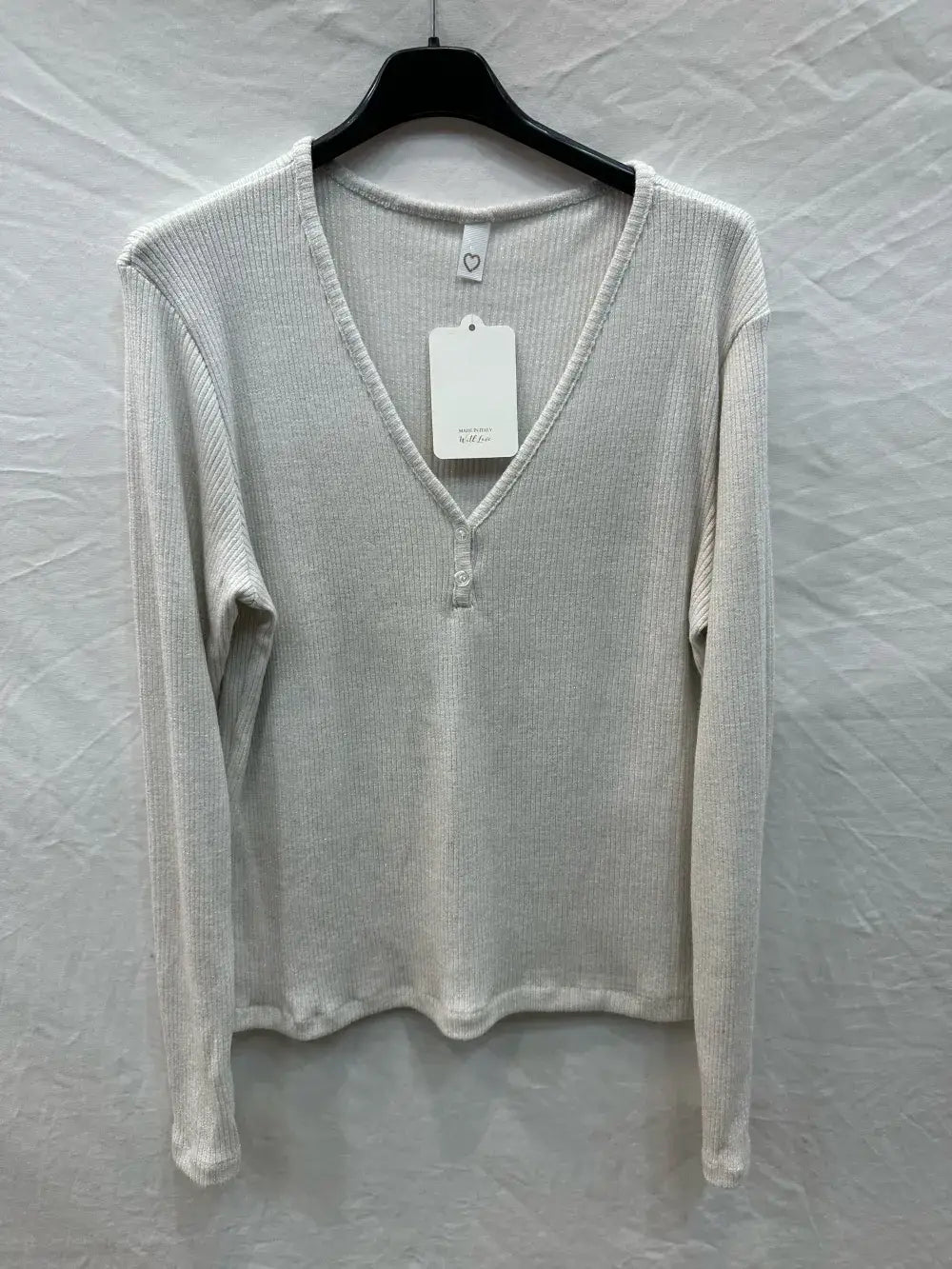 Ribbed lurex top with buttons @59910_HBoutLux: Beige
