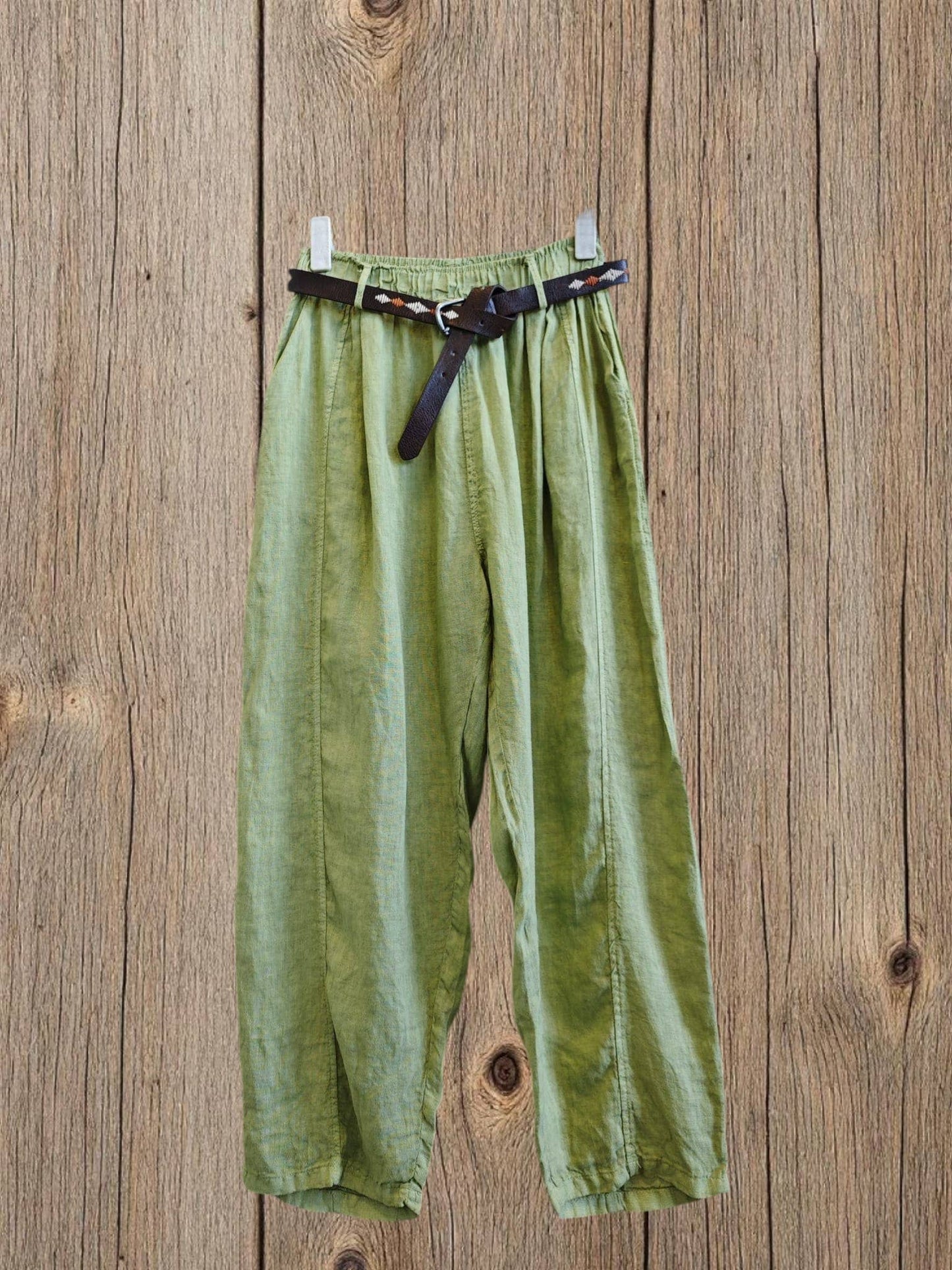 Ref-825198 BELTED PANTS 100% LINEN: Beis
