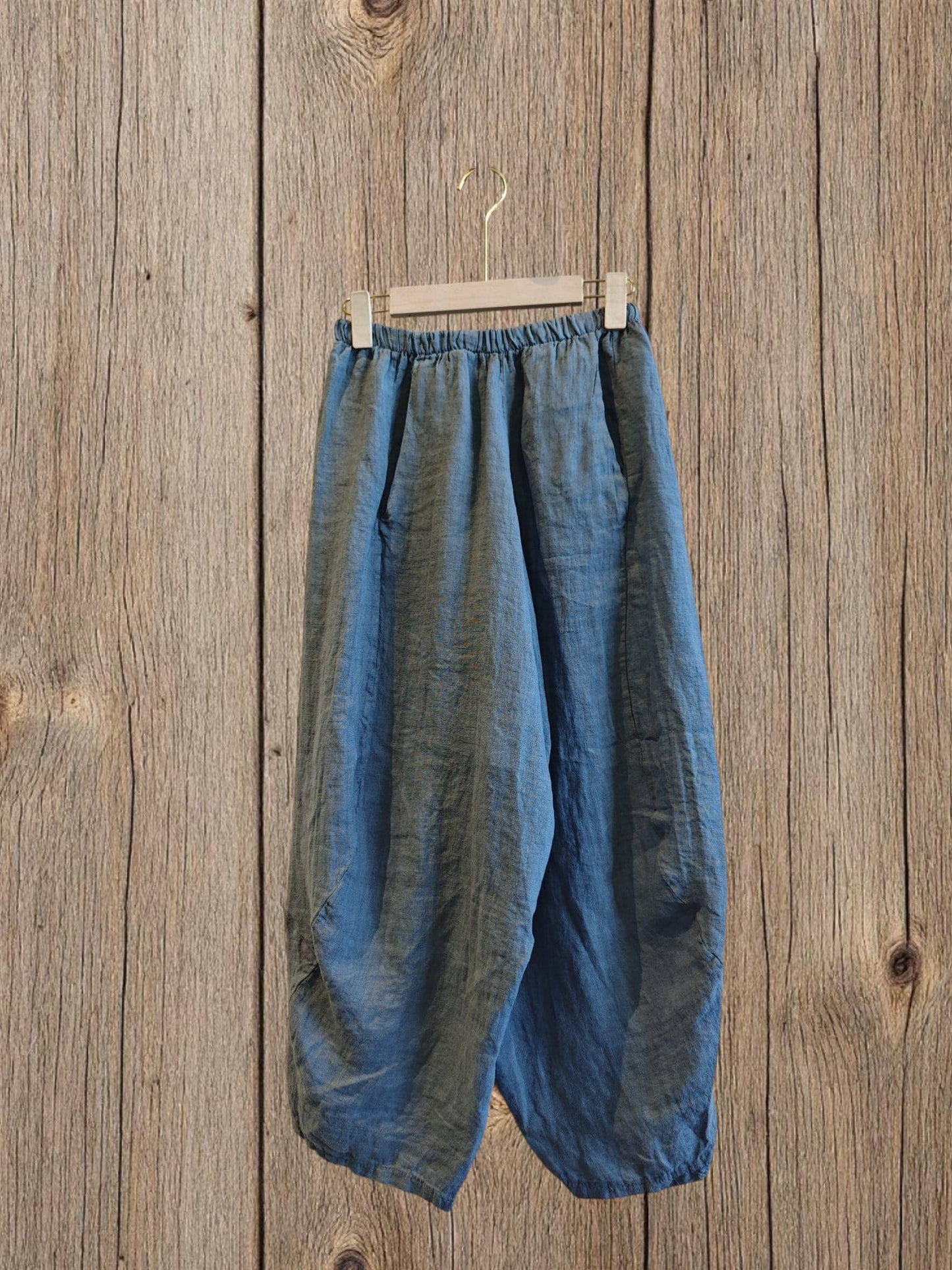 Ref-41482 BALLOON-STYLE PANTS 100% LINEN: Black