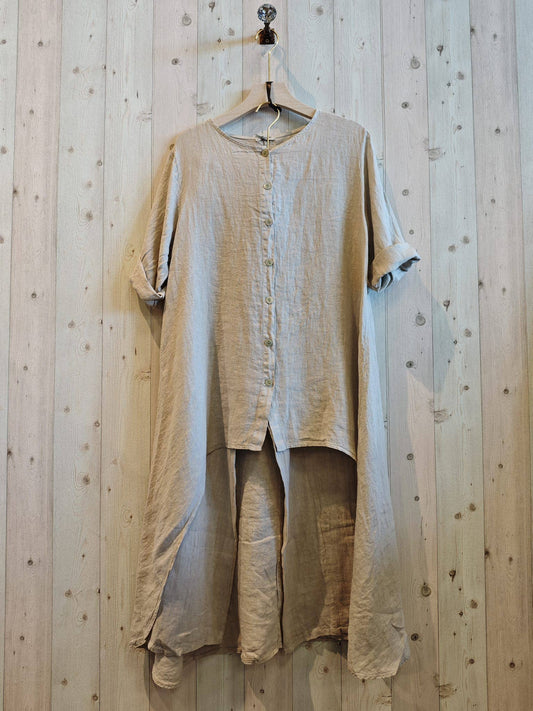 REF 17261 SET BLOUSE AND LINEN PANTS 100%: BEIGE