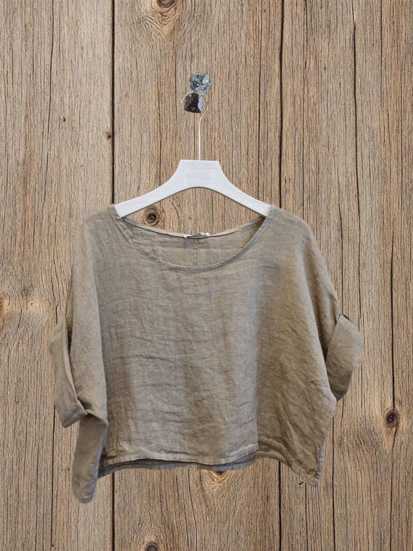 Ref-11918 SHORT LINEN BLOUSE 100%: Blue
