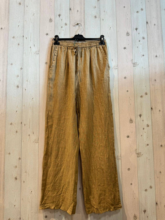 REF 30132 BASIC STRAIGHT LEG PANTS 100% LINEN: CAMEL
