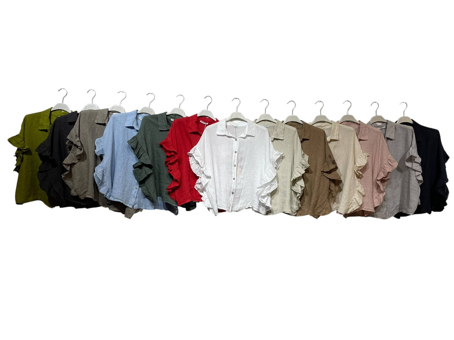 11402B  LINEN SHIRT WITH SIDE RUFFLES: Bordeaux