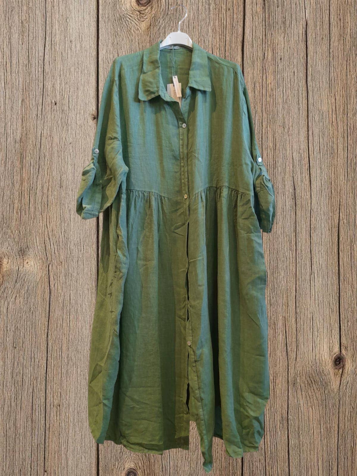 Ref-72064 LONG DRESS WITH WAIST SEAM 100% LINEN: BLANCO