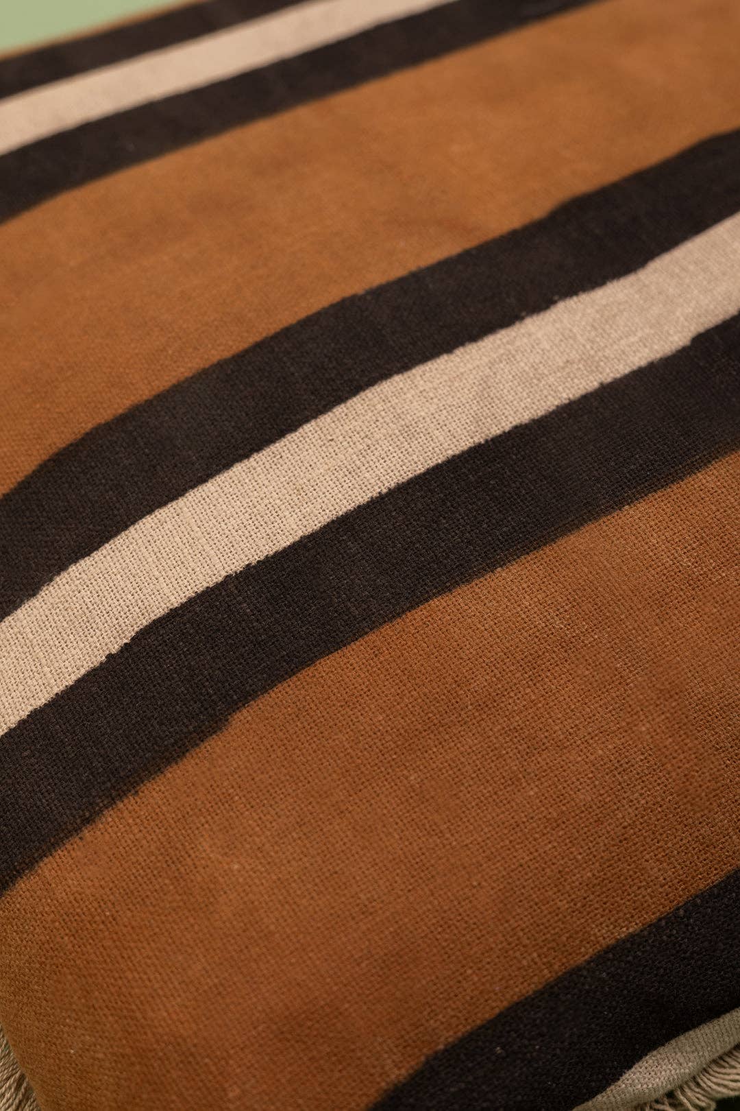 Whiskey Brown Stripe Block Print Cushion Cover: Feather Inner