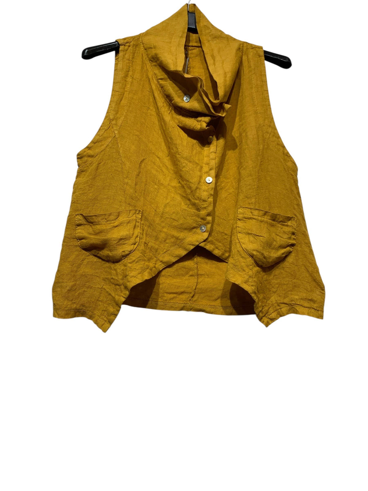 8718 Asymmetrical buttoned linen vest with pockets and collar: GRIS FONCE