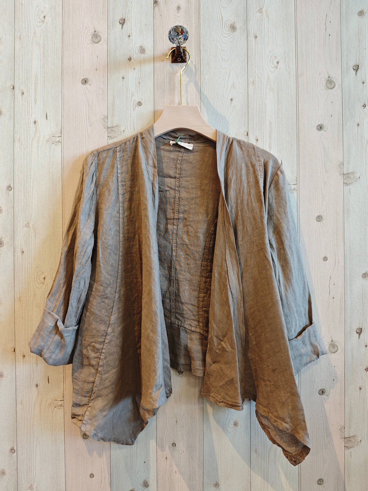 Ref-192 SHORT CARDIGAN 100% LINEN: Black