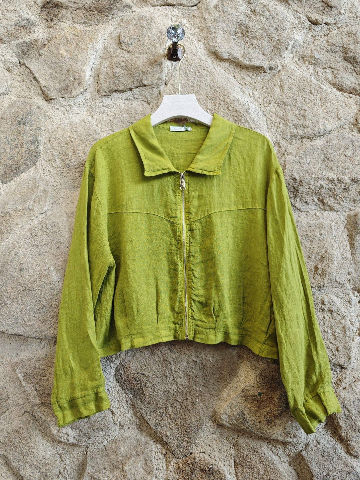 Ref-8369 ZIPPER BLOUSE 100% LINEN: Camel
