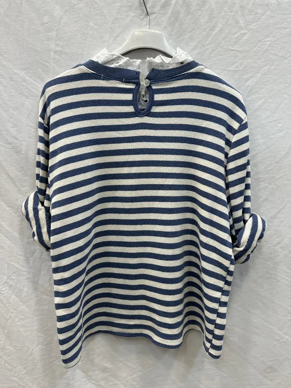 Top with English Embroidery Collar: Navy