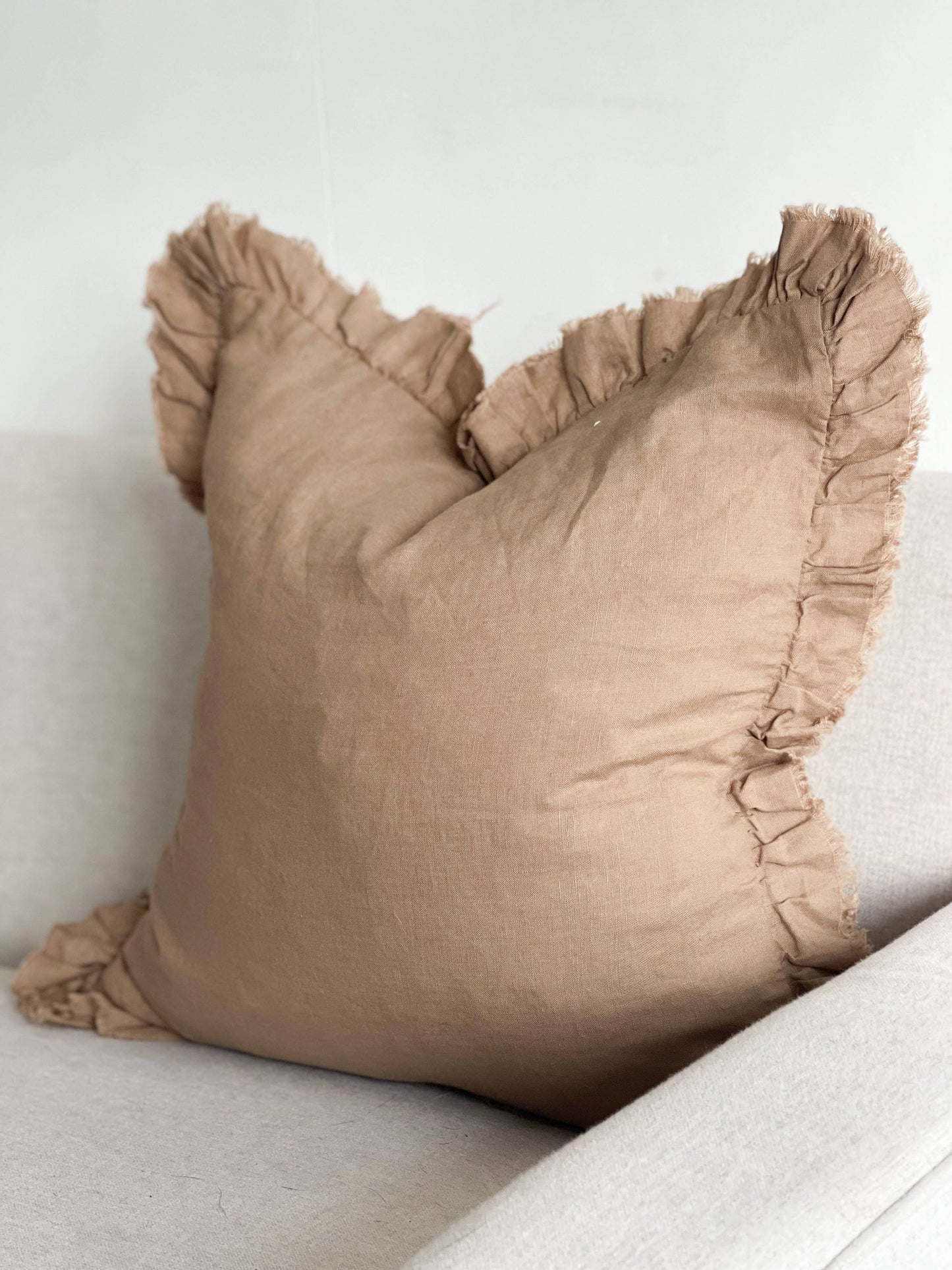 Hallie Ruffled Linen Cushion Cover – Coffee Brown: 45 x 45 cm