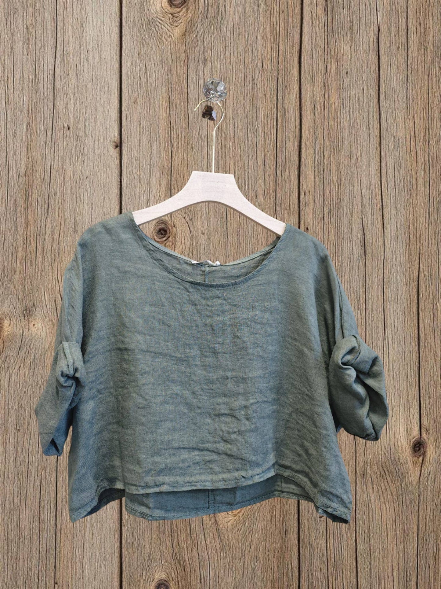 Ref-11918 SHORT LINEN BLOUSE 100%: Blue