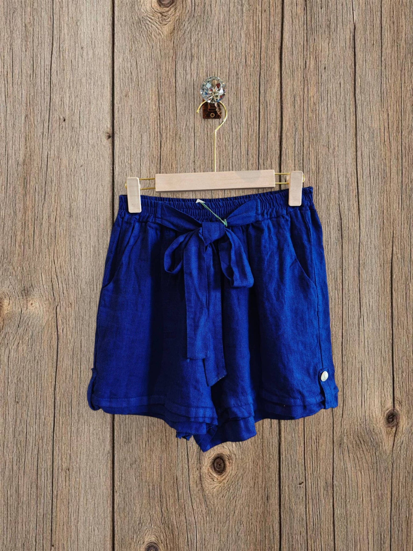 Ref-6385 SHORTS WITH BOW 100% LINEN: Pistachio
