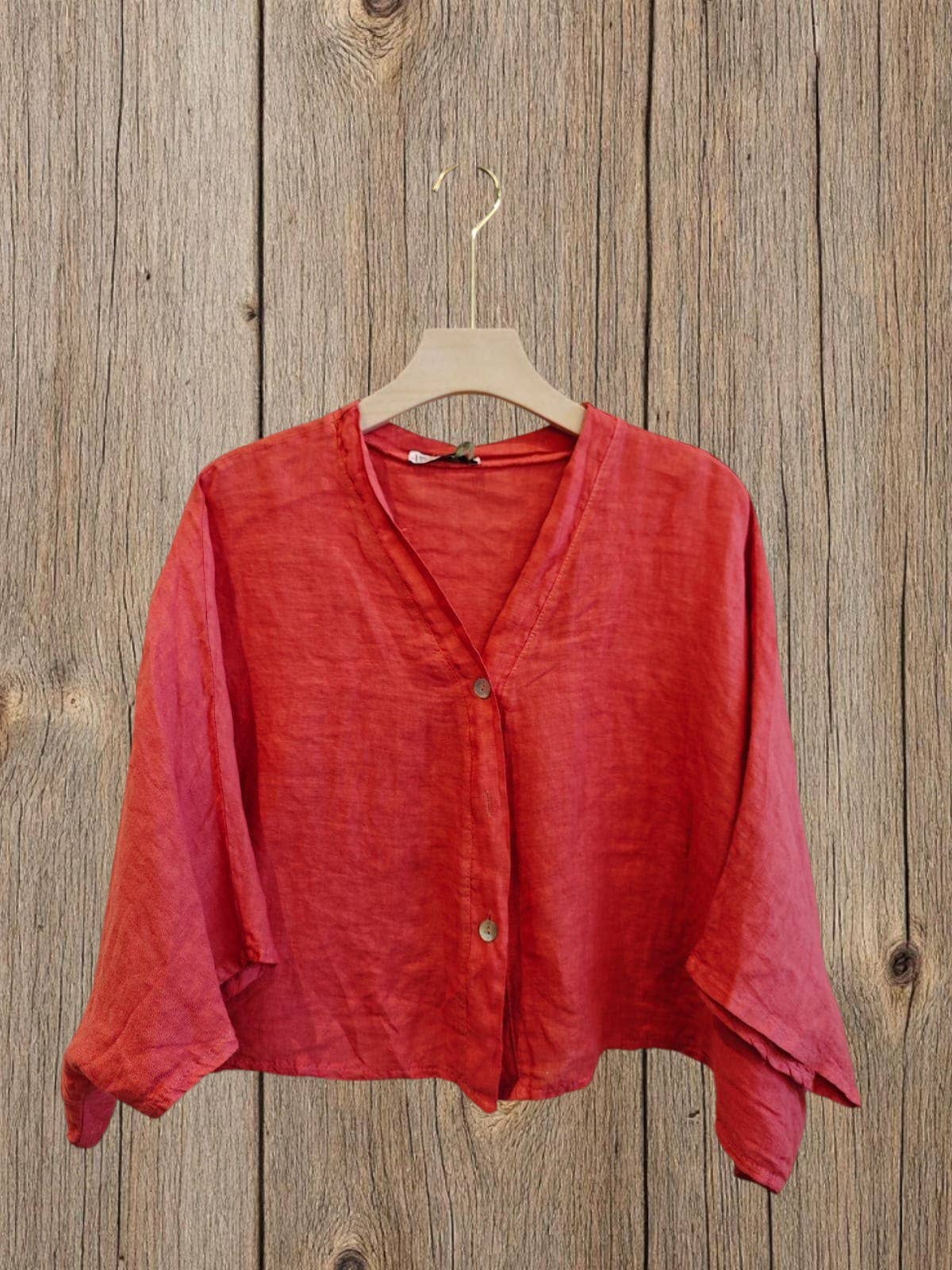 Ref-11870 SHORT LINEN BLOUSE 100%: CAMEL