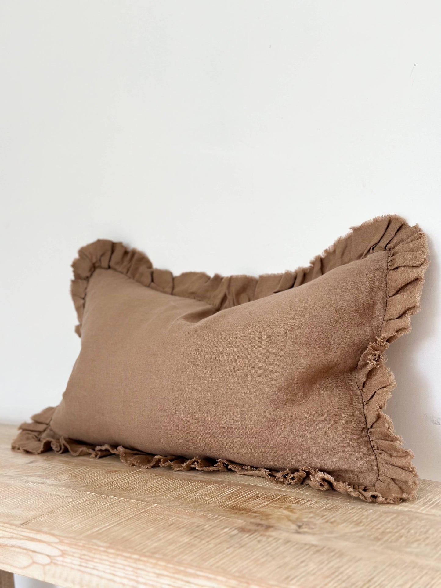 Hallie Ruffled Linen Cushion Cover 50x30 – Brown