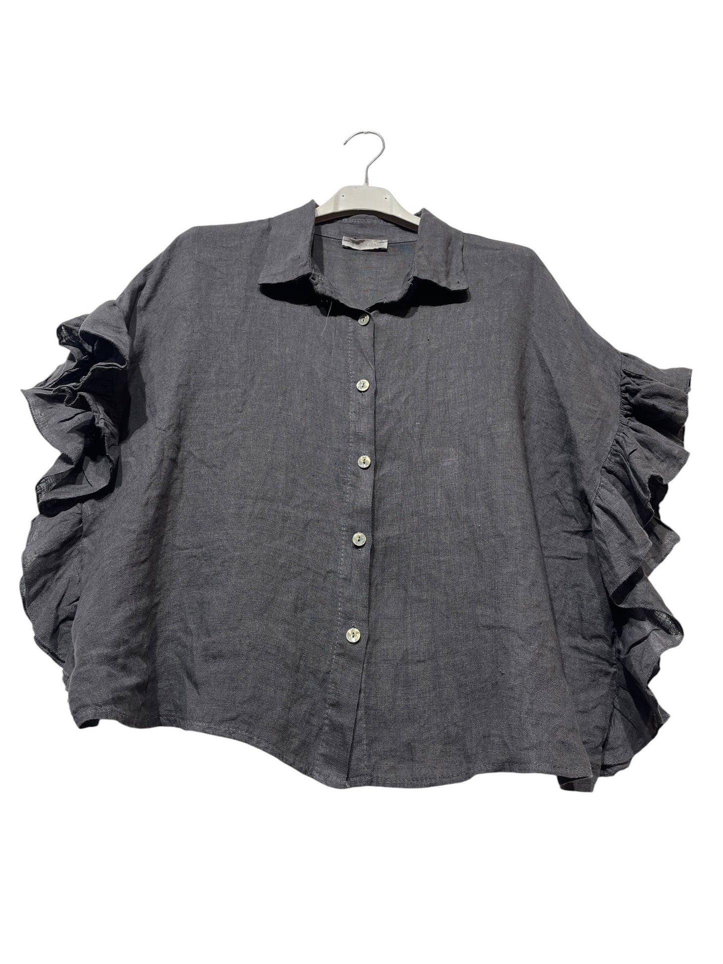 11402B  LINEN SHIRT WITH SIDE RUFFLES: Bordeaux