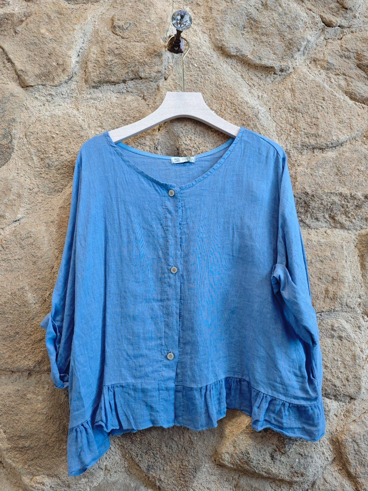 Ref-764 BASIC SHORT BLOUSE 100% LINEN: Beige