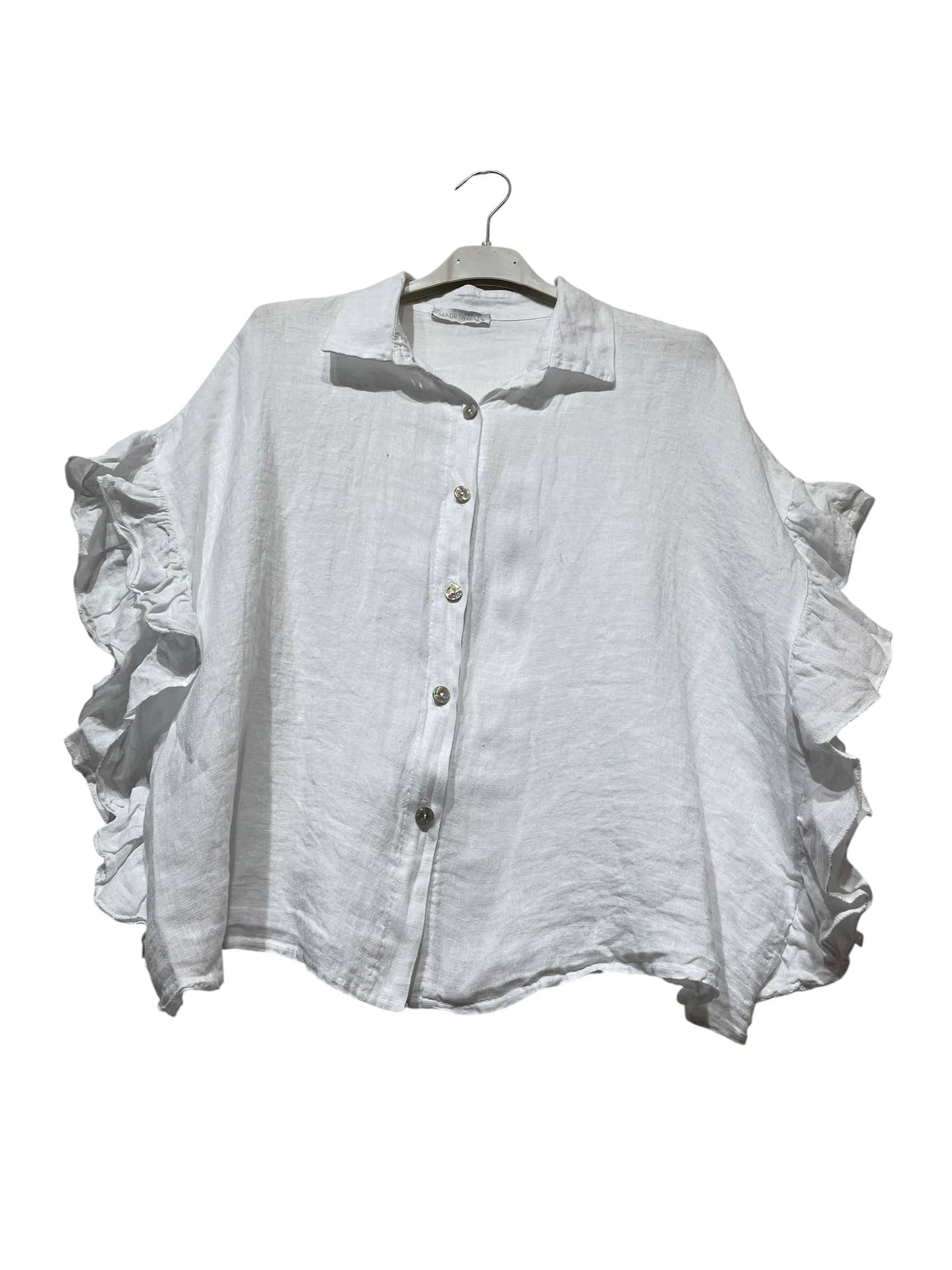 11402B  LINEN SHIRT WITH SIDE RUFFLES: Bordeaux
