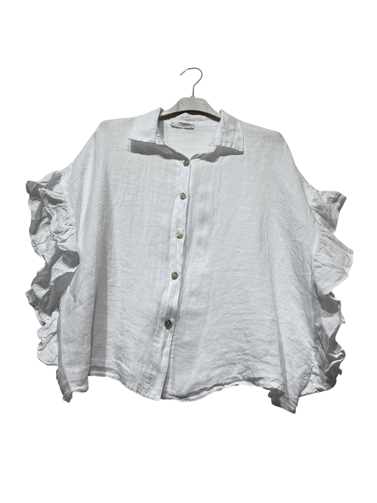 11402B  LINEN SHIRT WITH SIDE RUFFLES: CHOCO